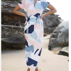 NWOT Boho Style Color Block Geometric Midi Dress